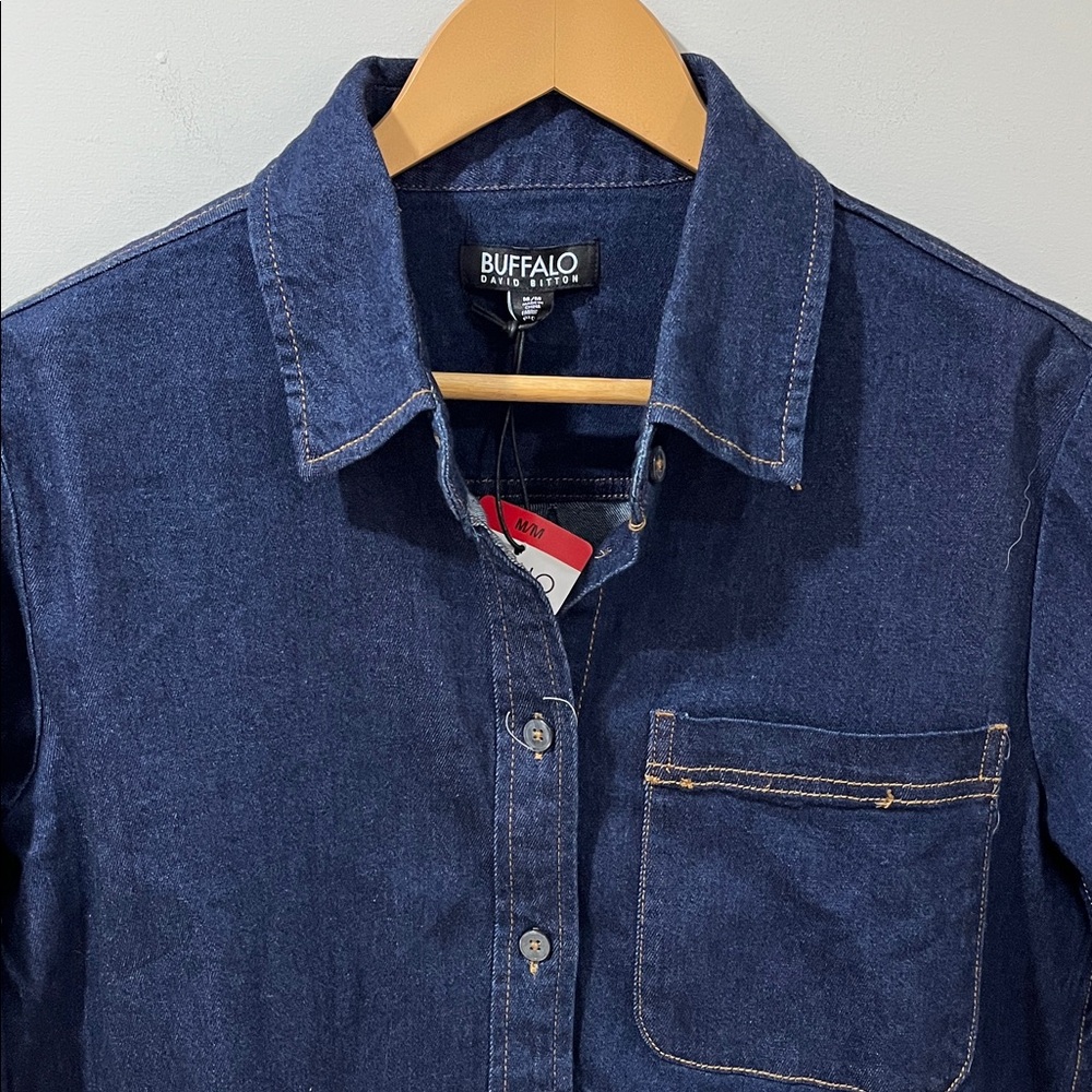 NWT Buffalo Women’s Denim Shirt M Dark Wash Button Down Cotton Long Sleeve Top - Picture 2 of 6